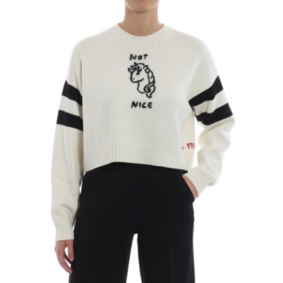 Miu Miu Sweaters - Miu Miu Cropped Off White Sweater “Not Nice”